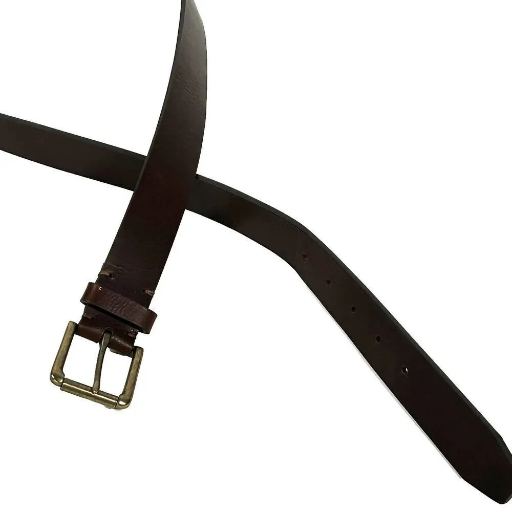 Men's Lands' End Leather Belt Size 40 Brown Brass Buckle Classic Traditional